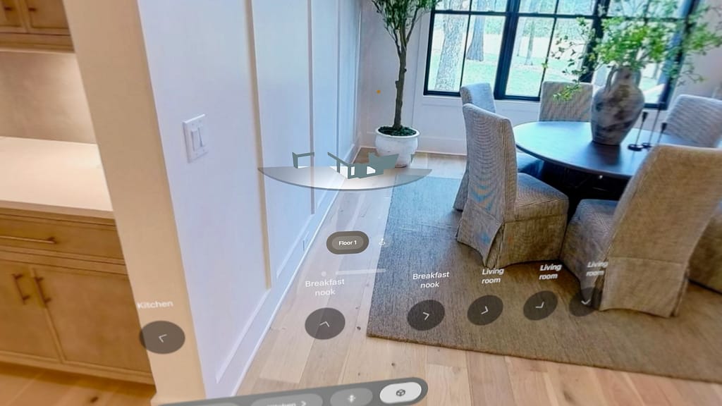 Glitchy UI over a 3D house tour