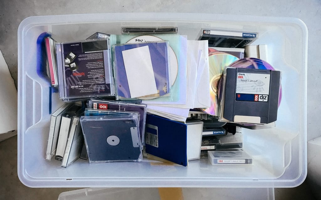Container full of obsolete disk media